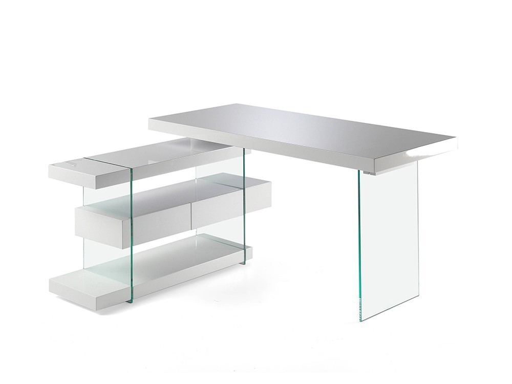 Escritorio de dm lacado en blanco brillo con laterales de cristal templado 3002 de Ángel Cerdá en Mobel 6000