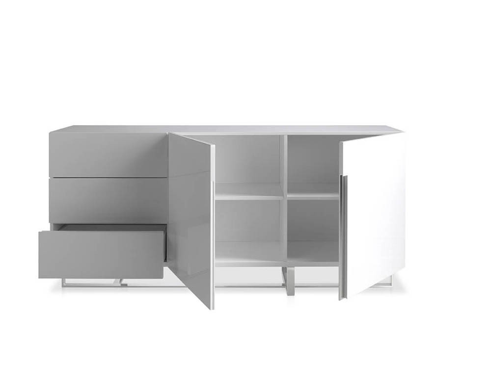 Aparador lacado en blanco brillo con pies y detalles de acero cromado 3051 de Ángel Cerdá en Mobel 6000 -3
