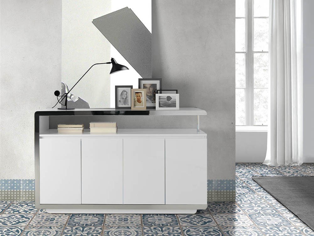 Aparador lacado en blanco con detalles en acero cromado 3055 de Ángel Cerdá en Mobel 6000