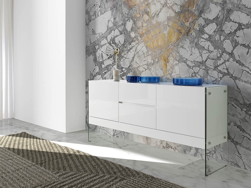 Aparador lacado en blanco con laterales de cristal templado 3063 de Ángel cerdá en Mobel 6000