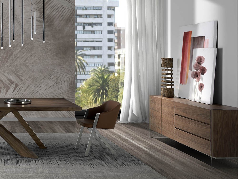 Aparador chapado en nogal con laterales de cristal templado 3086 de Ángel Cerdá en Mobel 6000