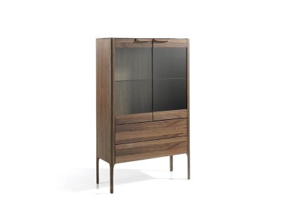 Vitrina chapada en nogal con tapa cerámica, puertas de cristal ahumado y dos cajones 3075 de Ángel Cerdá