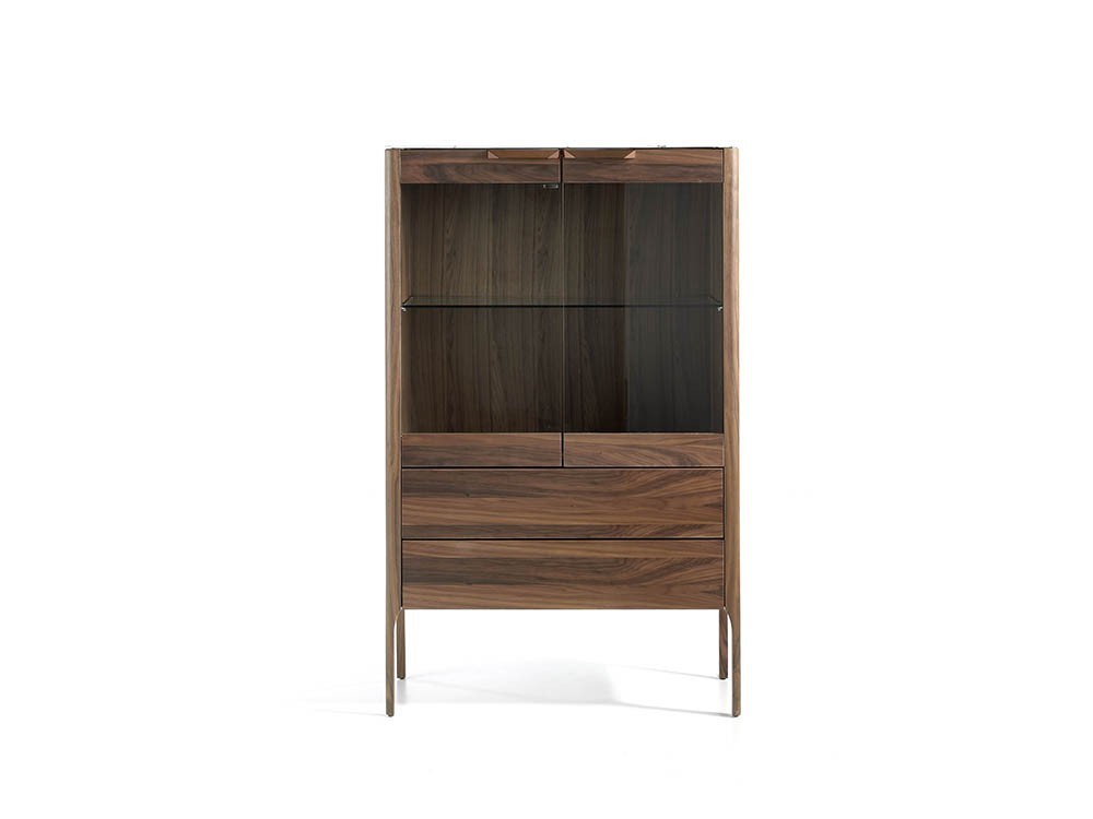 Vitrina chapada en nogal con tapa cerámica, puertas de cristal ahumado y dos cajones 3075 de Ángel Cerdá