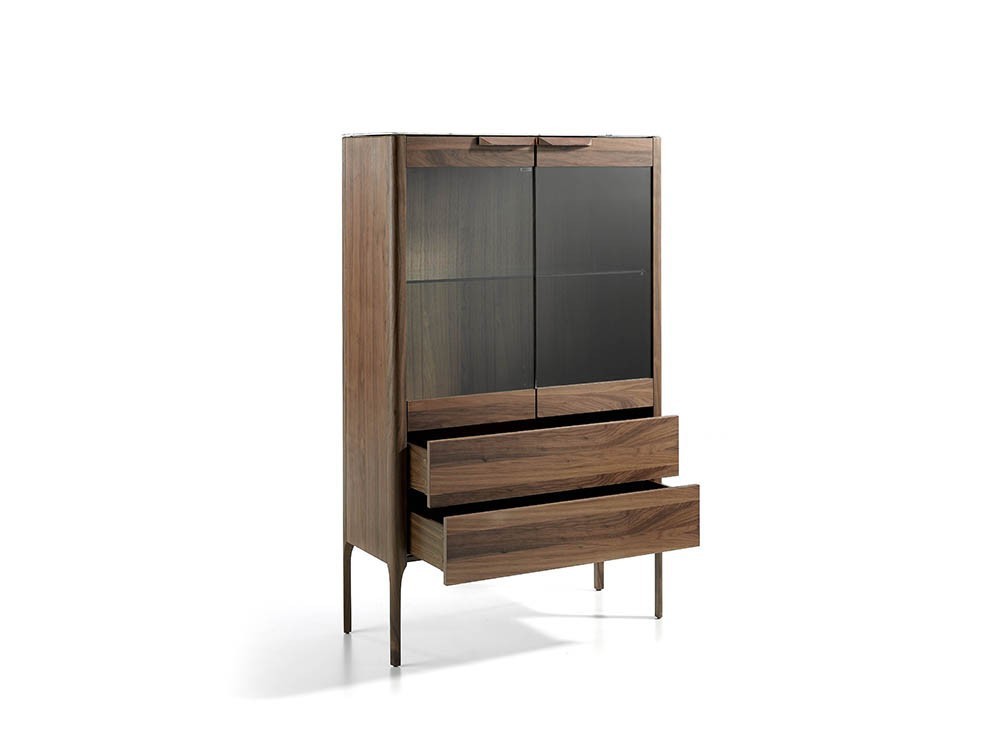 Vitrina chapada en nogal con tapa cerámica, puertas de cristal ahumado y dos cajones 3075 de Ángel Cerdá