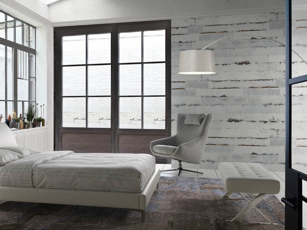 Banqueta descalzadora con pies en x tapizada en polipiel blanca 5001 de Ángel Cerdá en Mobel 6000