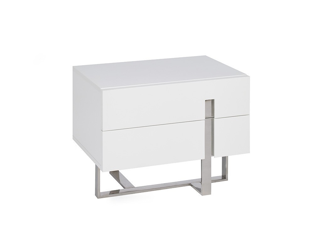 Mesita de noche lacada en blanco brillo con pies de acero cromado 7003 Harmony de ángel Cerdá