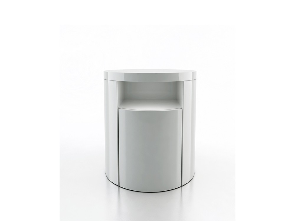 Mesita de noche cilíndrica con ruedas lacada en blanco 7051 de Ángel Cerdá en Mobel 6000
