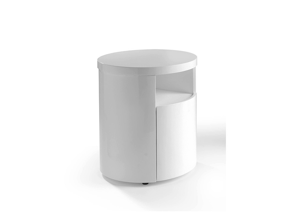 Mesita de noche cilíndrica con ruedas lacada en blanco 7051 de Ángel Cerdá en Mobel 6000