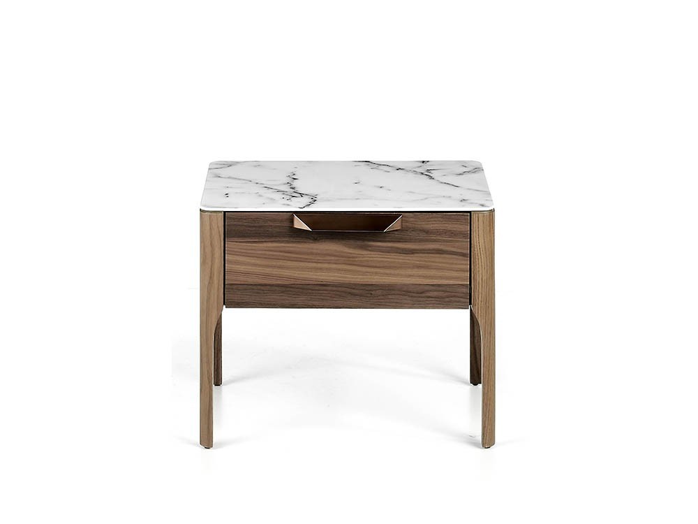 Mesita de noche chapada en nogal con tapa porcelánica Ángel Cerdá 7038 en Mobel 6000