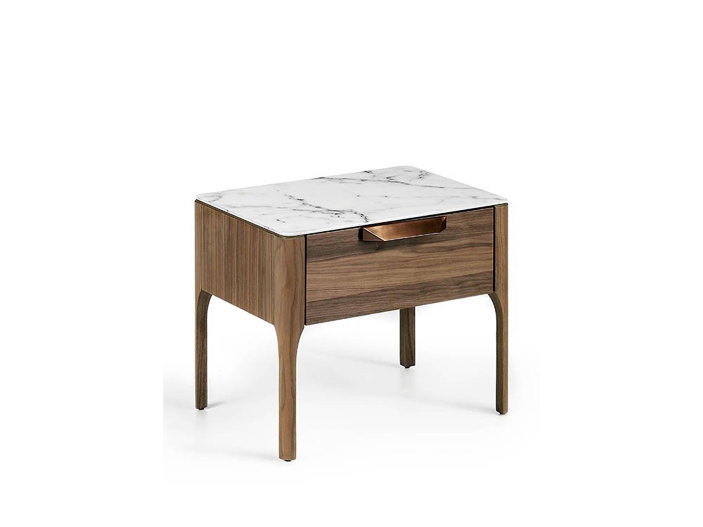 Mesita de noche chapada en nogal con tapa porcelánica Ángel Cerdá 7038 en Mobel 6000