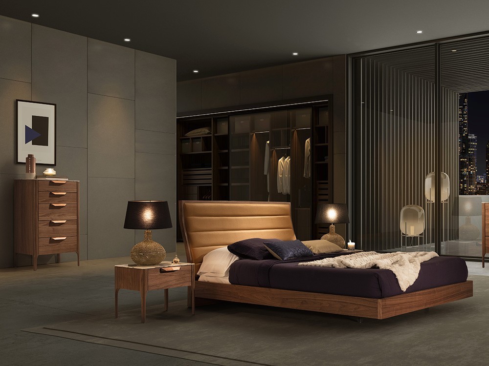 Mesita de noche chapada en nogal con tapa porcelánica Ángel Cerdá 7038 en Mobel 6000