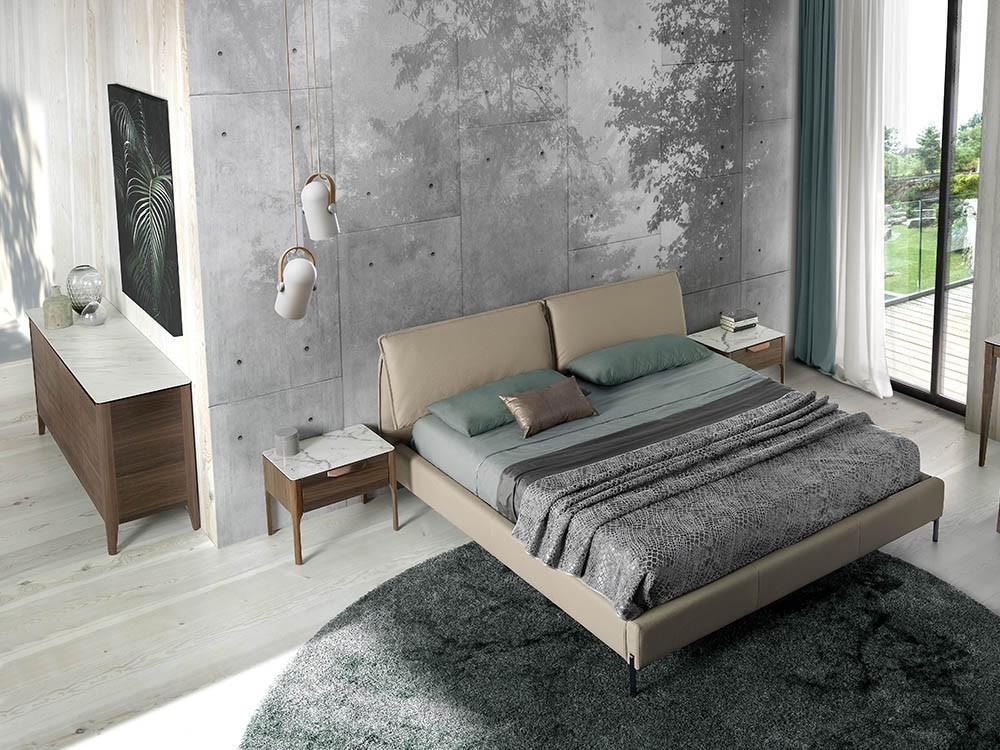 Mesita de noche chapada en nogal con tapa porcelánica Ángel Cerdá 7038 en Mobel 6000