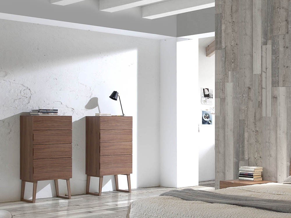 Cajonera con cuatro cajones de estilo nórdico 7024 chapada en nogal de Ángel Cerdá en Mobel 6000