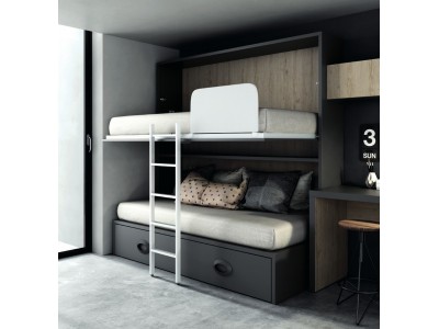 Dormitorio juvenil con litera con cama nido y cama superior abatible QB de Tegar en Mobel 6000