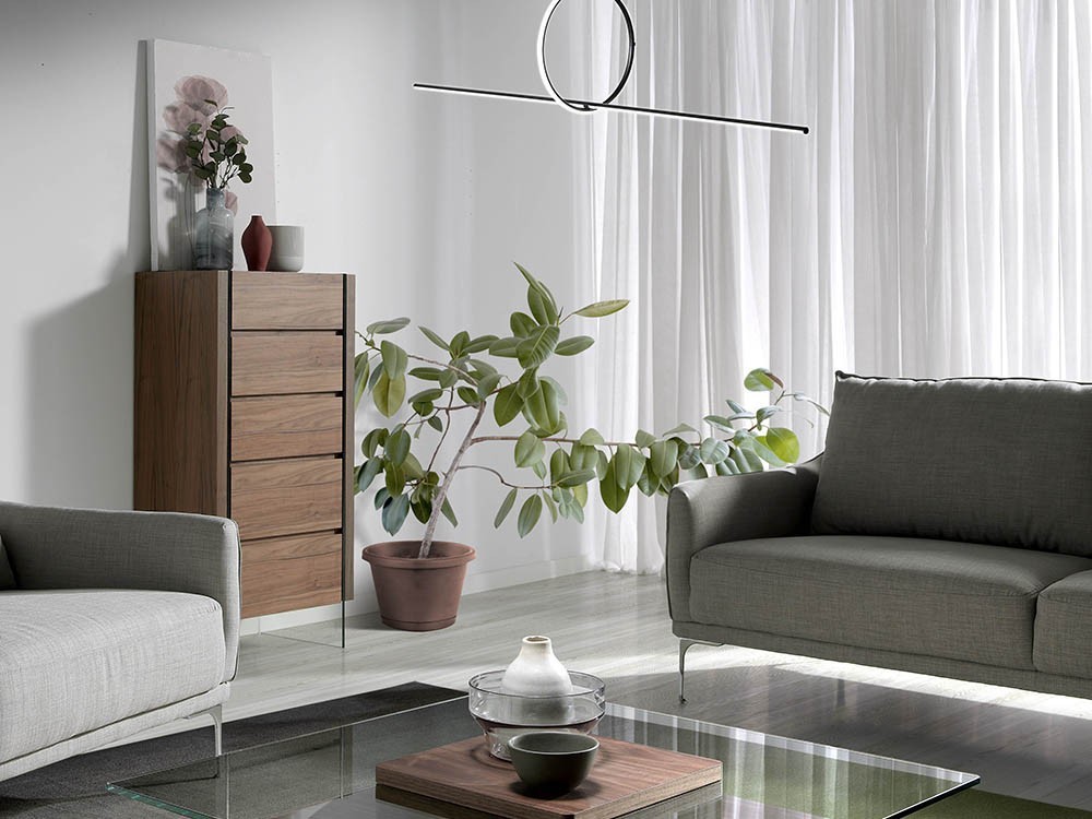 Sifonier con cinco cajones chapado en nogal con laterales de cristal templado 7041 de Ángel Cerdá en Mobel 6000