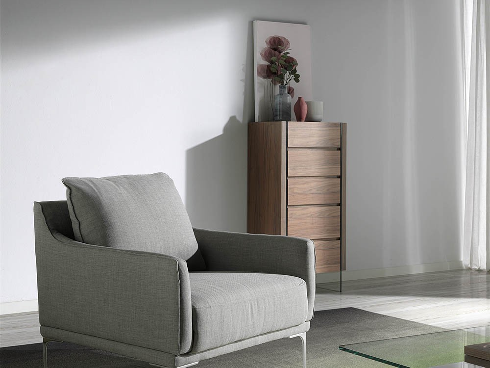 Sifonier con cinco cajones chapado en nogal con laterales de cristal templado 7041 de Ángel Cerdá en Mobel 6000