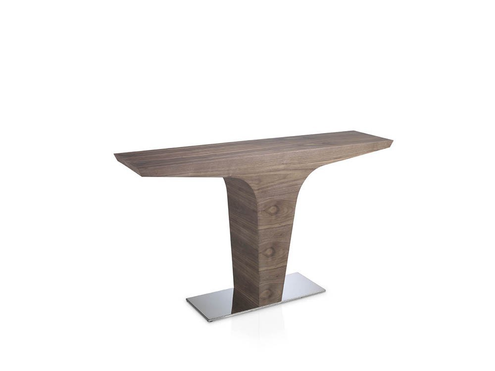 Consola chapada en nogal natural con base de acero cromado 3030 Harmony de ángel Cerdá en Mobel 6000