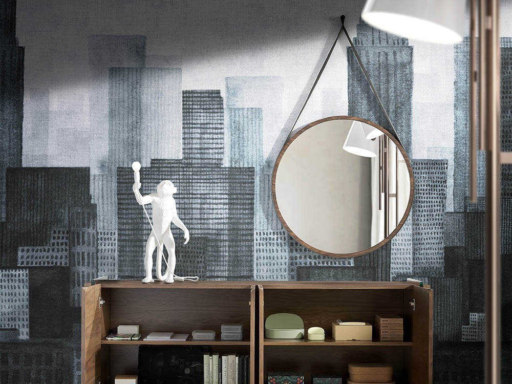 Espejo de pared redondo con marco chapa nogal 3038 de Ángel Cerdá en Mobel 6000