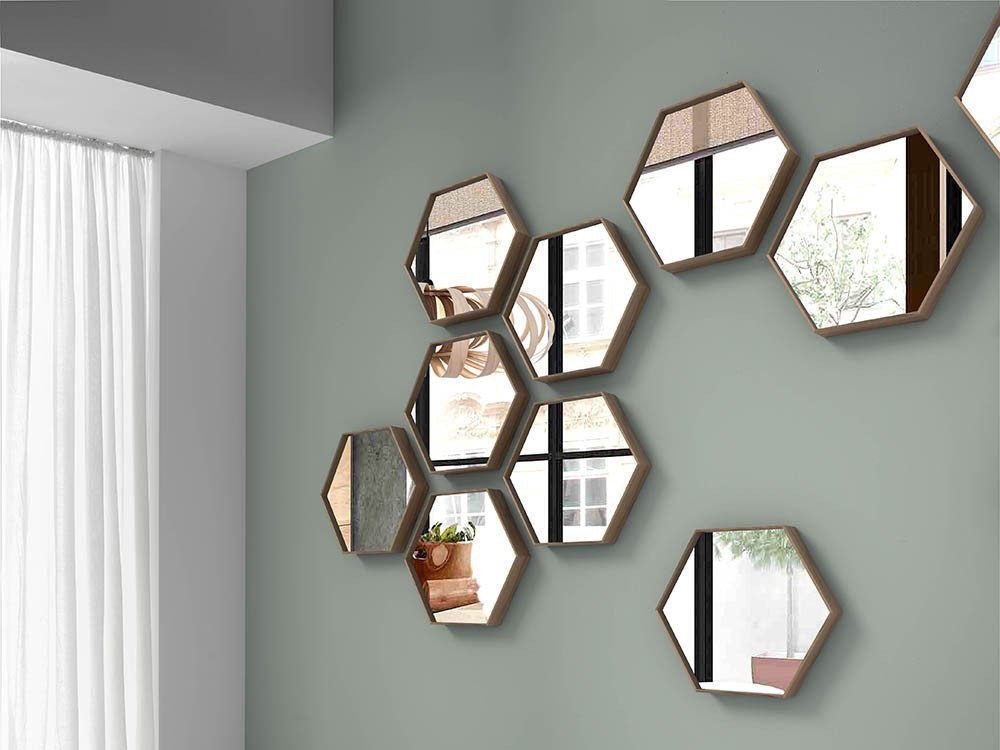 Espejo hexagonal chapado en nogal Ángel Cerdá 3039 Harmony en Mobel 6000