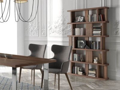 Librería chapada en nogal natural de diseño moderno 3023 Harmony de Ángel Cerdá en Mobel 6000
