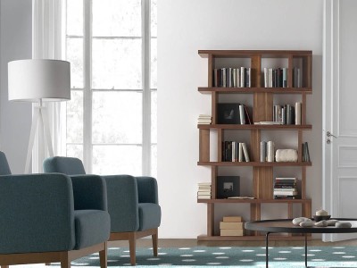 Librería chapada en nogal natural de diseño moderno 3023 Harmony de Ángel Cerdá en Mobel 6000