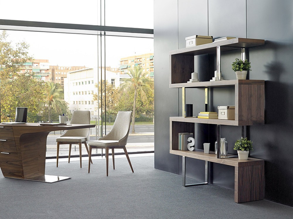 Librería abierta chapada en nogal con estructura de acero cromado 3079 Harmony de Ángel Cerdá en Mobel 6000