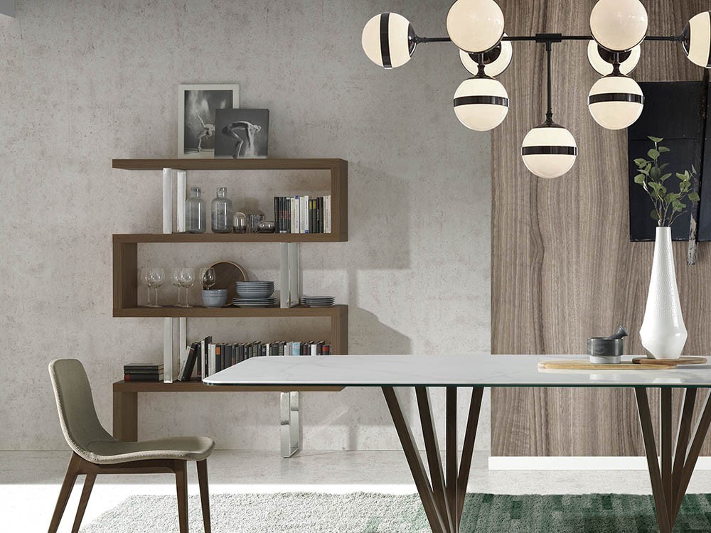 Librería abierta chapada en nogal con estructura de acero cromado 3079 Harmony de Ángel Cerdá en Mobel 6000