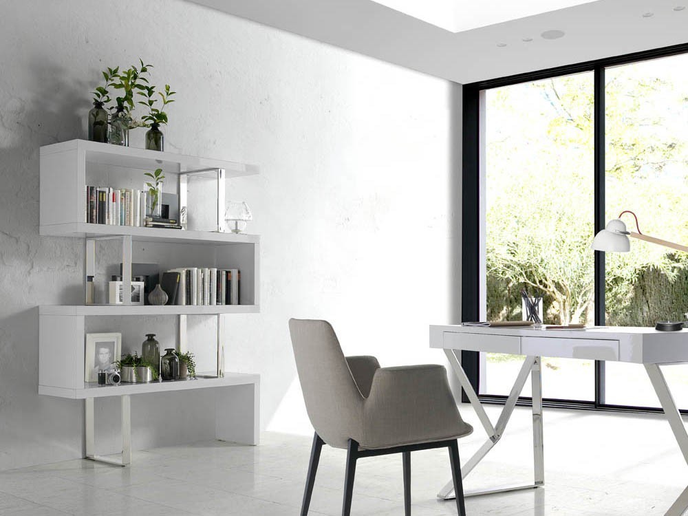 Libreria abierta lacada en blanco con estructura de acero cromado 3026 de Ángel Cerdá Harmony