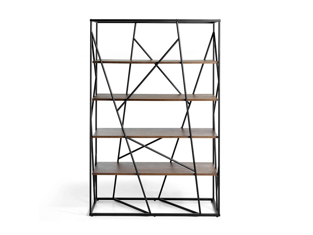 Estantería abierta con estructura de acero epoxi negro y baldas chapadas en nogal 3103 de ángel Cerdá