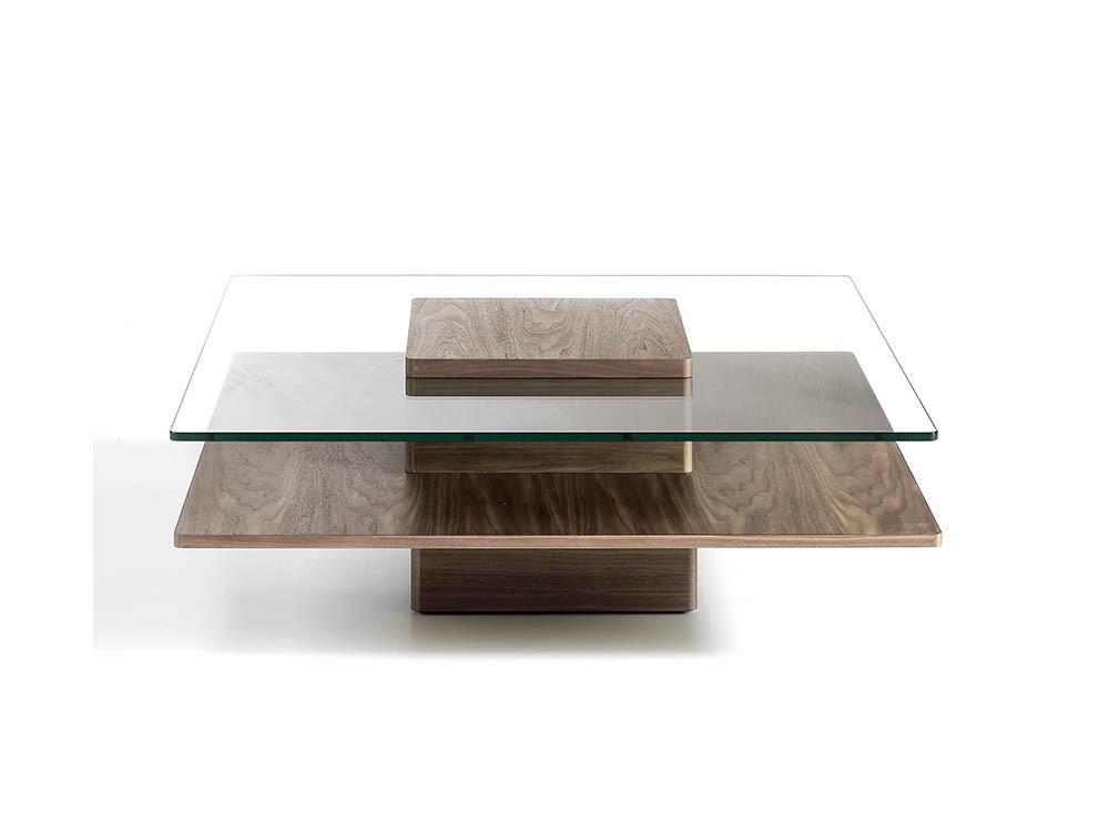 Mesa de centro cuadrada chapada en nogal con sobre de cristal templado 2017 de Ángel Cerdá en Mobel 6000