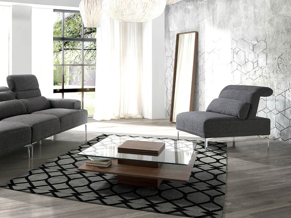 Mesa de centro cuadrada chapada en nogal con sobre de cristal templado 2017 de Ángel Cerdá en Mobel 6000