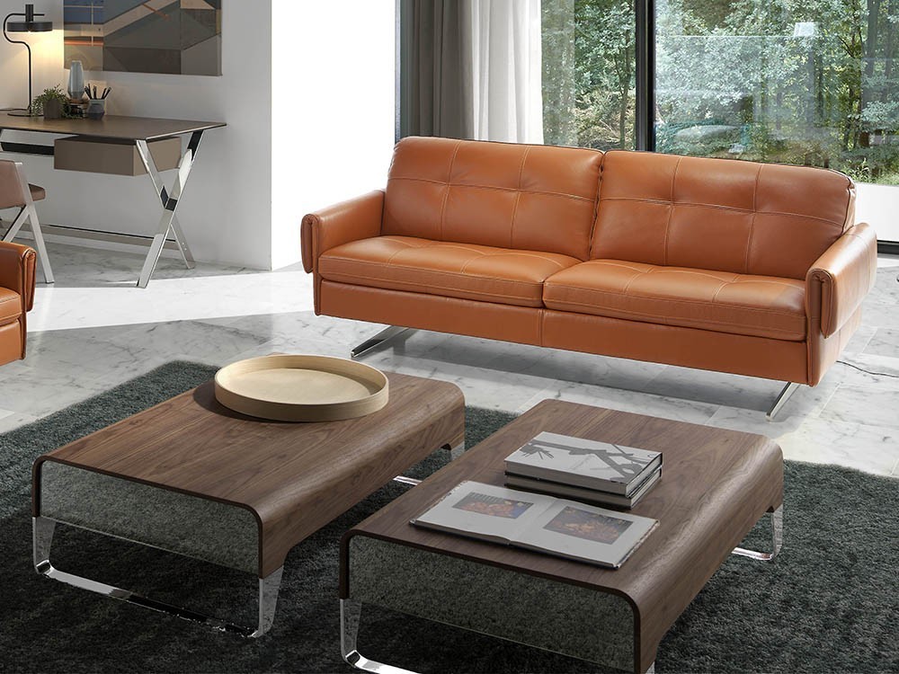 Mesa de centro con base de acero cromado y estructura con dos cajones chapada en nogal 2001 de Ángel Cerdá