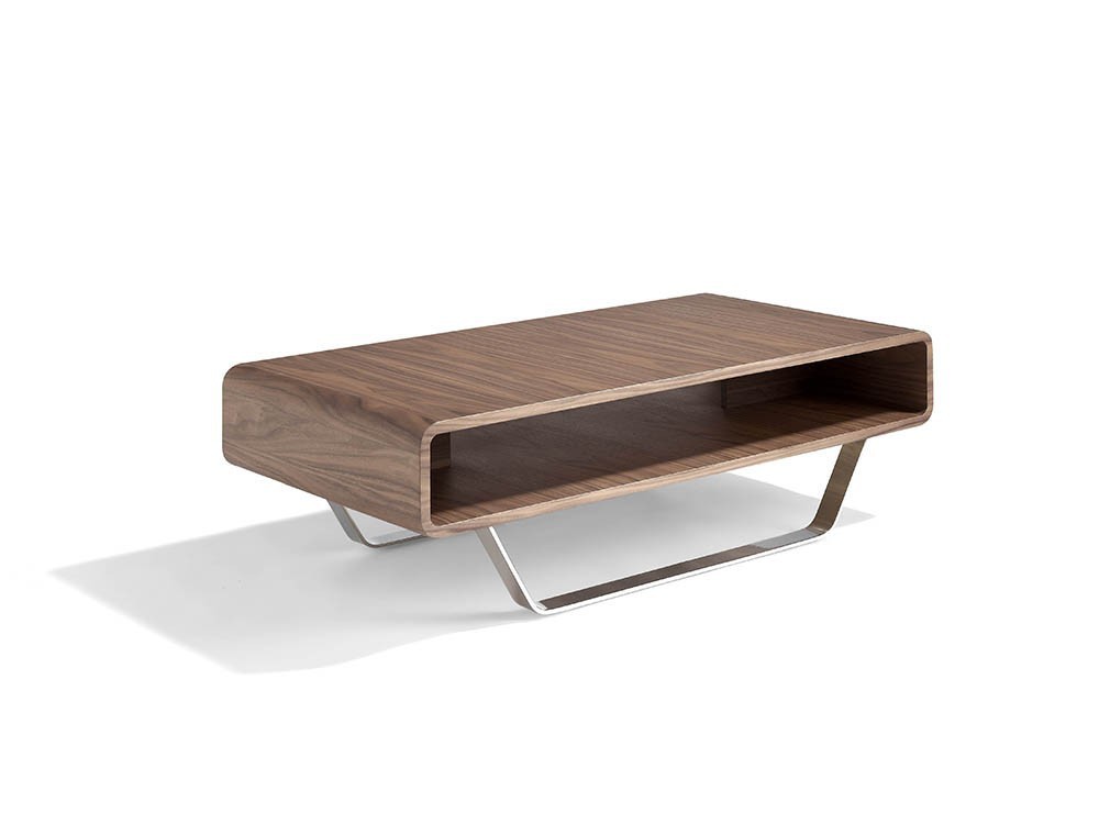 Mesa de centro con base de acero cromado y estructura chapada en nogal natural 2002 Harmony de Ángel Cerdá
