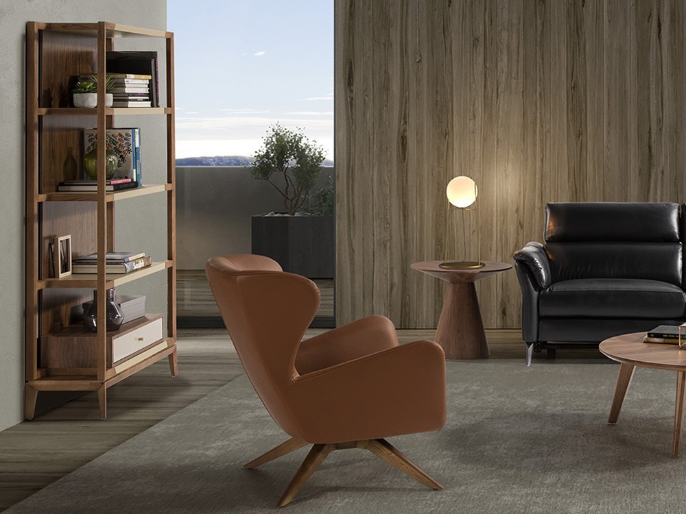 Mesa auxiliar redonda chapada en nogal 2043 de Ángel Cerdá Harmony