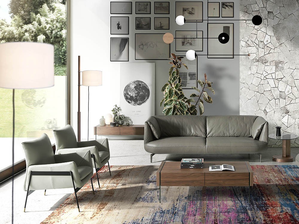 Mesa de centro chapada en nogal con laterales de cristal templado 2050 de Ángel Cerdá