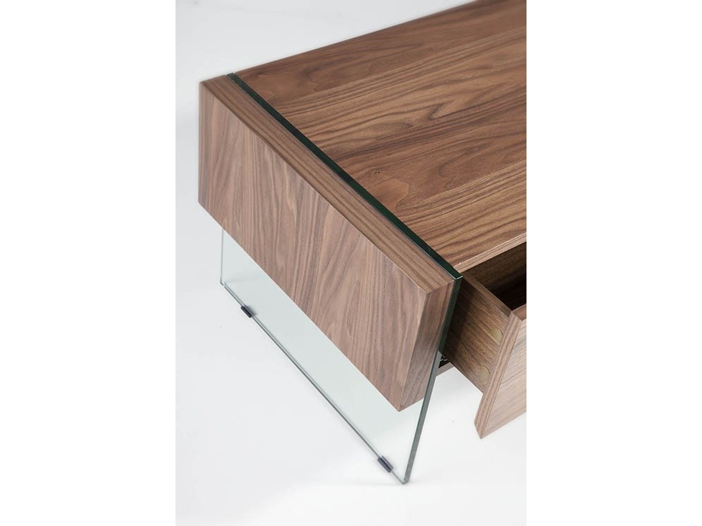 Mesa de centro chapada en nogal con laterales de cristal templado 2050 de Ángel Cerdá