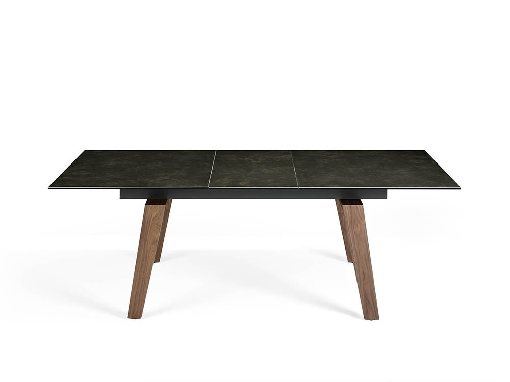 Mesa de comedor extensible con base chapada en nogal y sobre de mármol porcelánico 1026 Ángel Cerdá