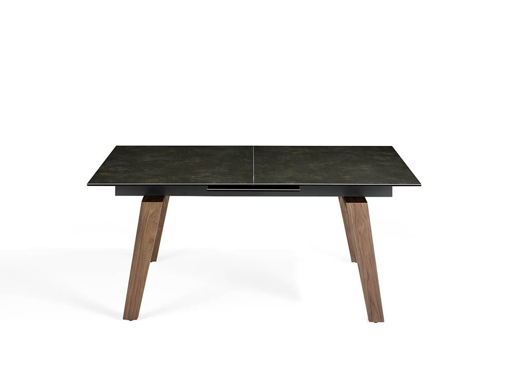Mesa de comedor extensible con base chapada en nogal y sobre de mármol porcelánico 1026 Ángel Cerdá