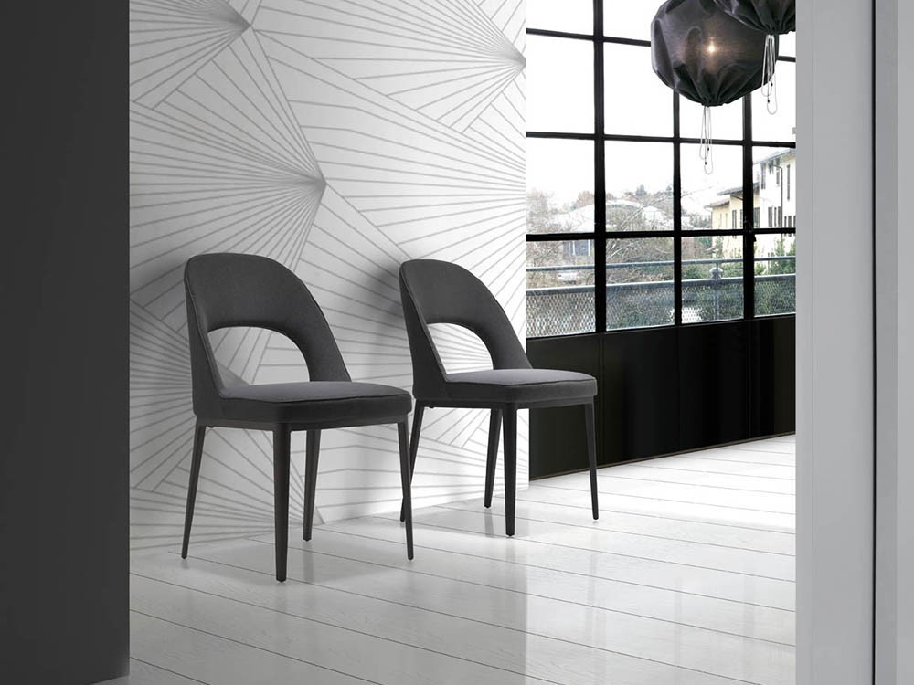 Silla de diseño tapizada en textil con estructura de acero negro Ángel Cerdá 4023 harmony