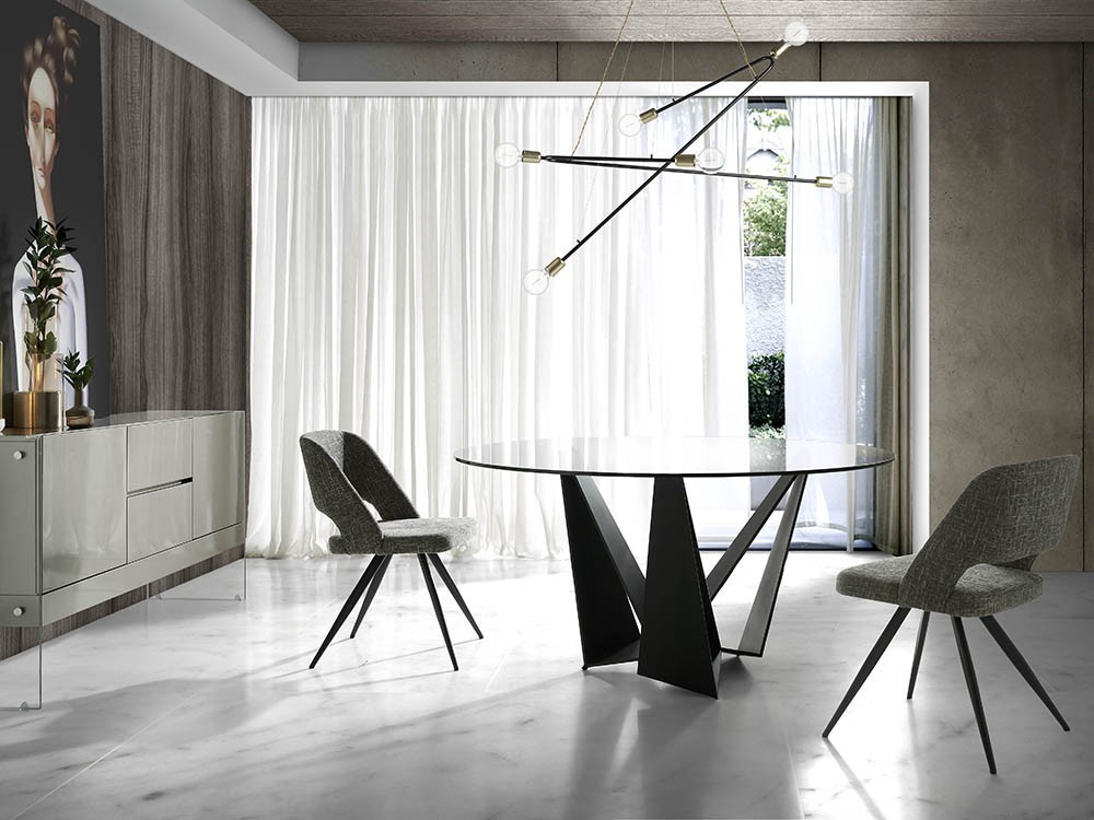 Silla de diseño 4010 con asiento tapizado en textil y pies de acero epoxi negro Harmony de Ángel Cerdá