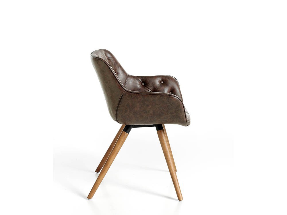 Silla de madera de fresno con brazos  tapizada en piel sintética 4073 de Ángel Cerdá Harmony