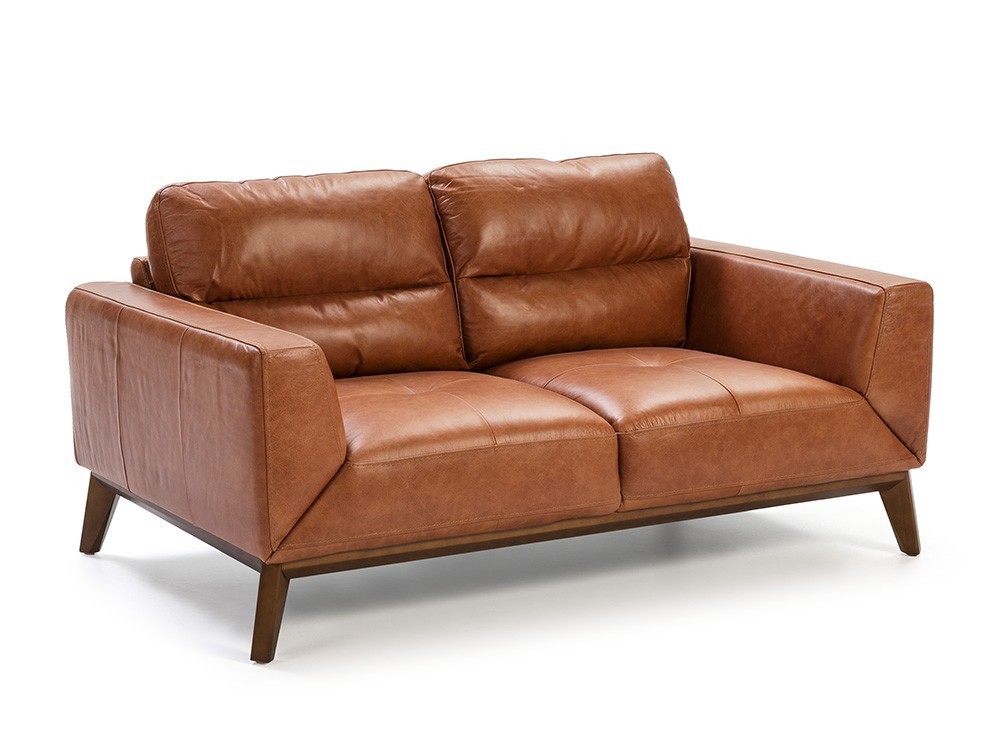 Sofá de 2 plazas tapizado en piel con base de madera color nogal 6046 Ángel Cerdá Harmony