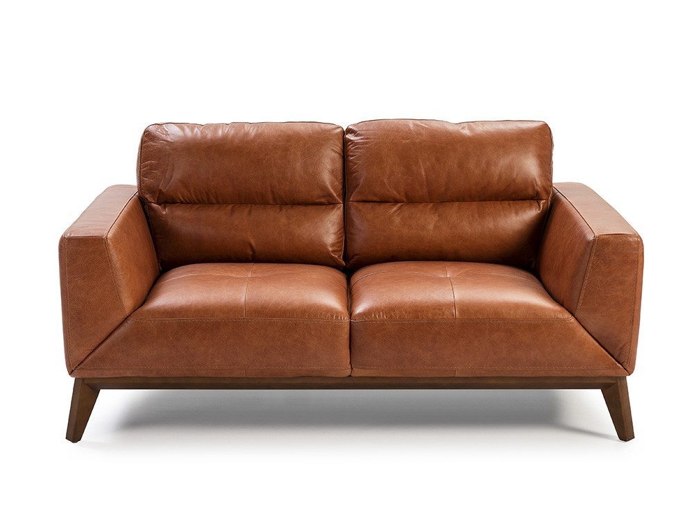 Sofá de 2 plazas tapizado en piel con base de madera color nogal 6046 Ángel Cerdá Harmony