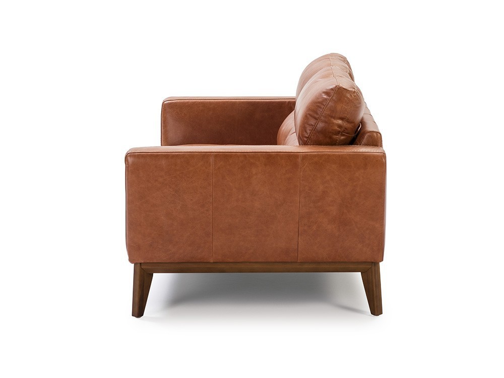 Sofá de 2 plazas tapizado en piel con base de madera color nogal 6046 Ángel Cerdá Harmony