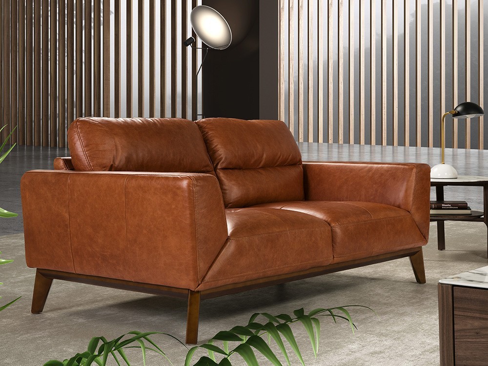 Sofá de 2 plazas tapizado en piel con base de madera color nogal 6046 Ángel Cerdá Harmony