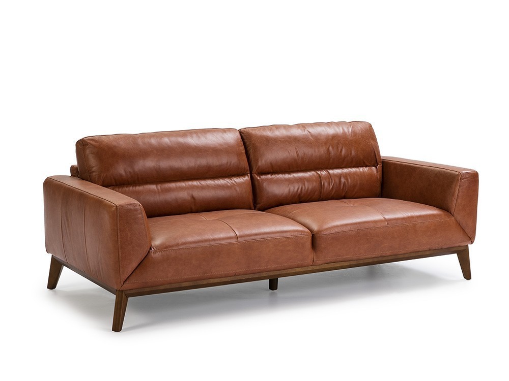 Sofá de 3 plazas tapizado en piel con base de madera color nogal 6047 Ángel Cerdá Harmony