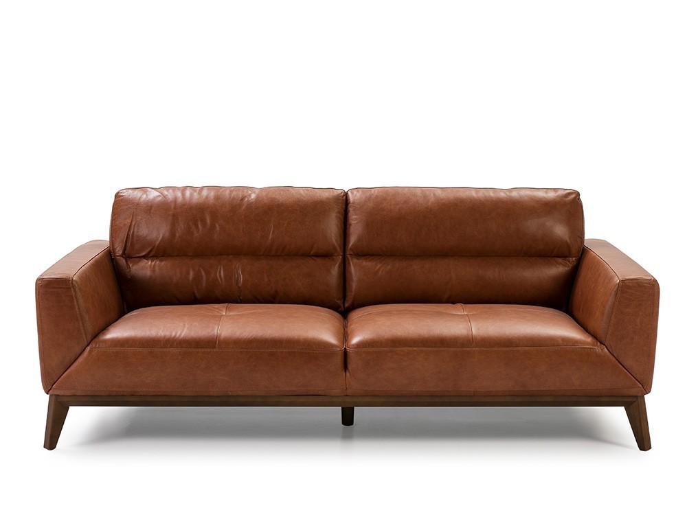 Sofá de 3 plazas tapizado en piel con base de madera color nogal 6047 Ángel Cerdá Harmony