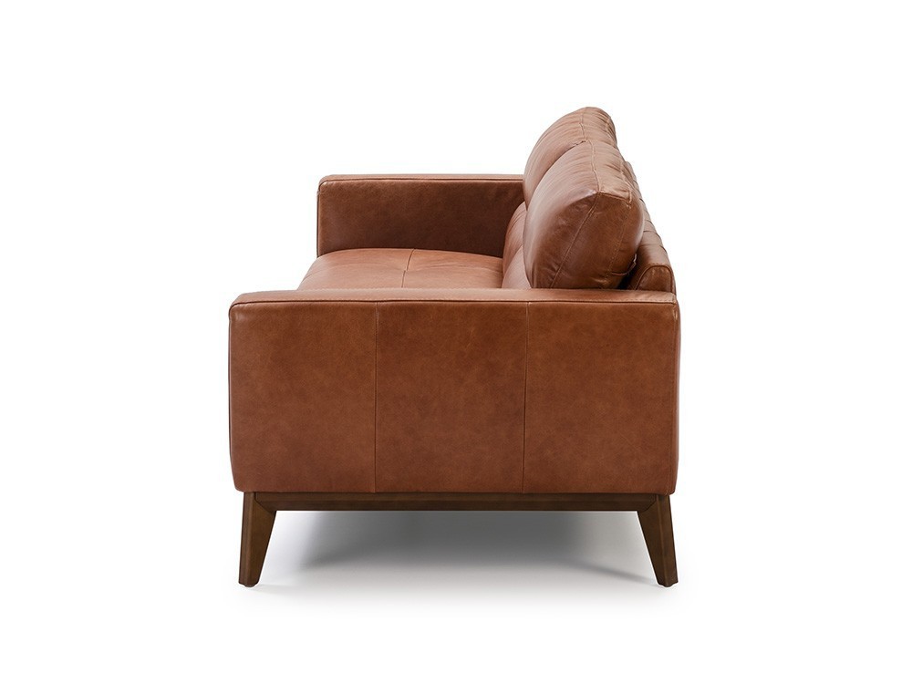 Sofá de 3 plazas tapizado en piel con base de madera color nogal 6047 Ángel Cerdá Harmony