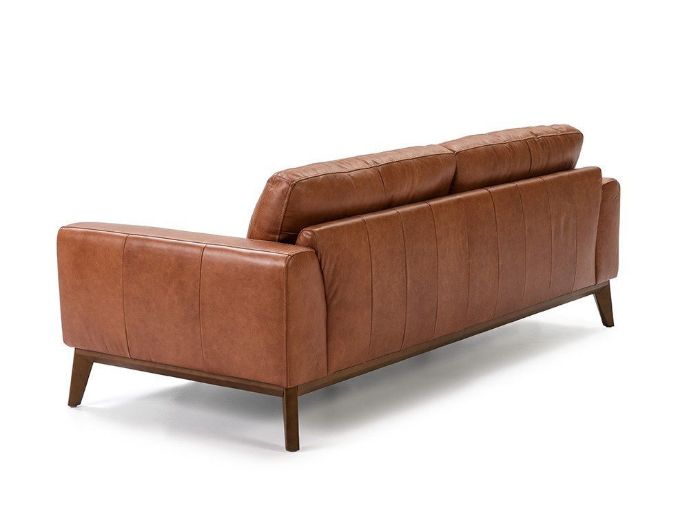 Sofá de 3 plazas tapizado en piel con base de madera color nogal 6047 Ángel Cerdá Harmony