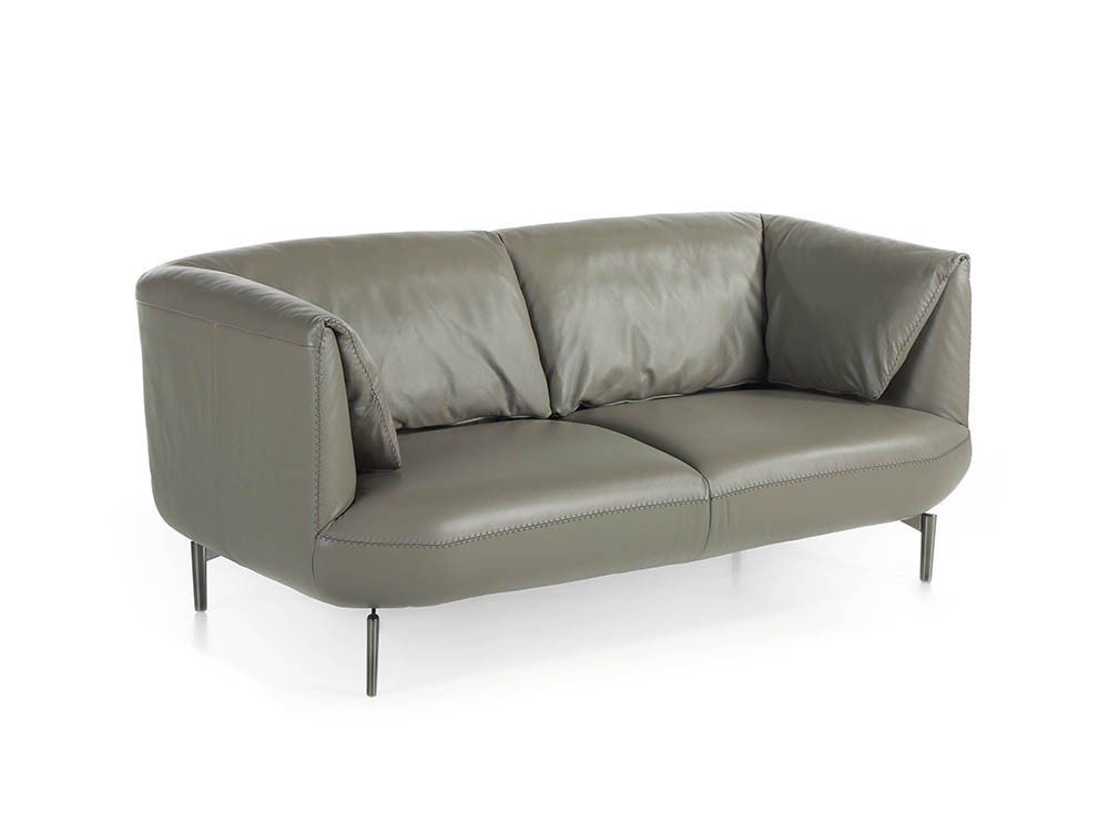 Sofá de 2 plazas en piel gris con patas de acero pulido oscuro 6036 Ángel Cerdá Harmony